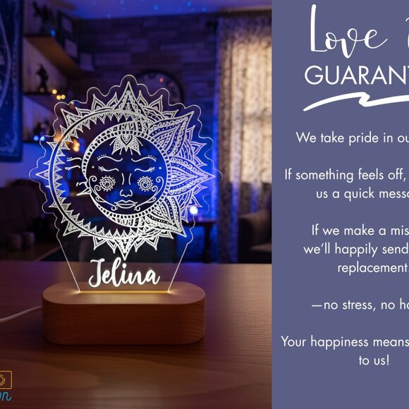 Custom Yoga LED Name Light • Personalized Moon & Sun Sign • Gift for Her - Picture 6 of 8
